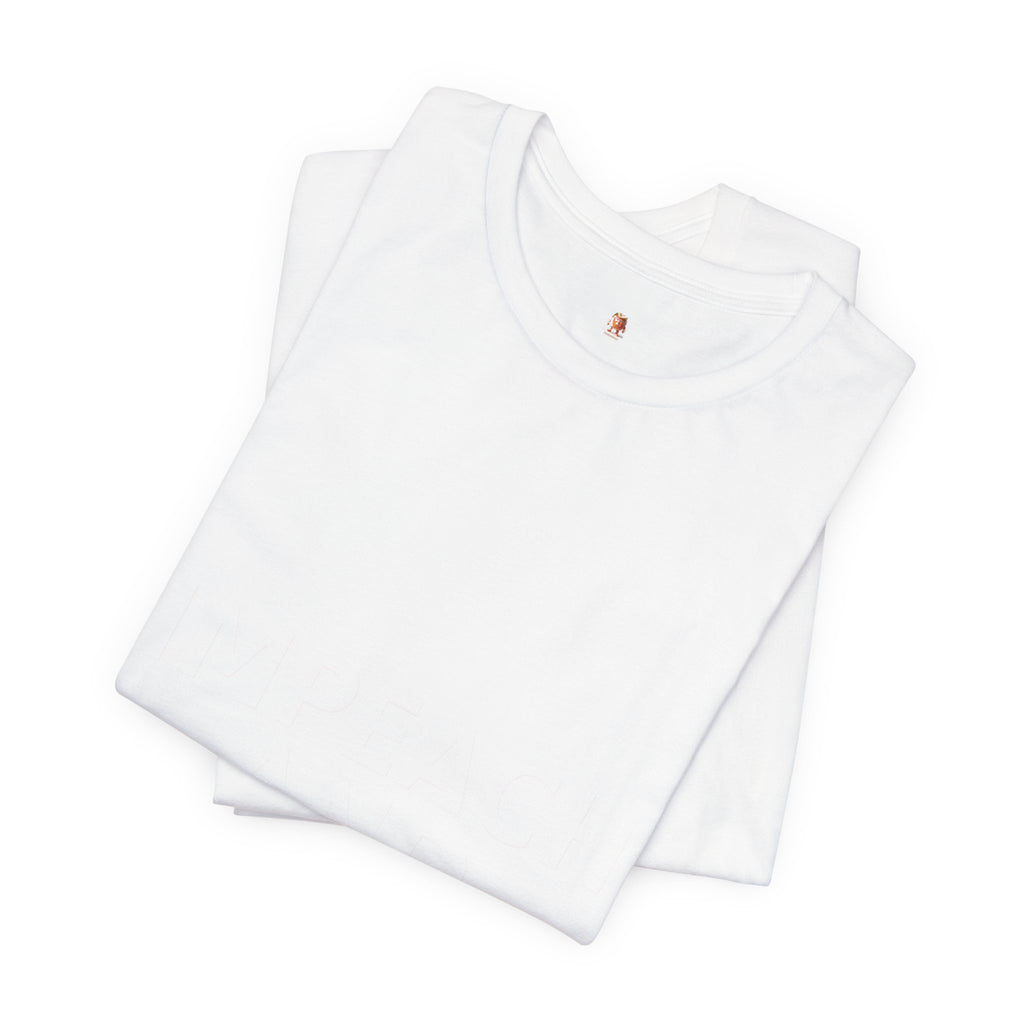 Impeach and Imprison Peach2Impeach branded tee folded mockup showing print quality and peach color