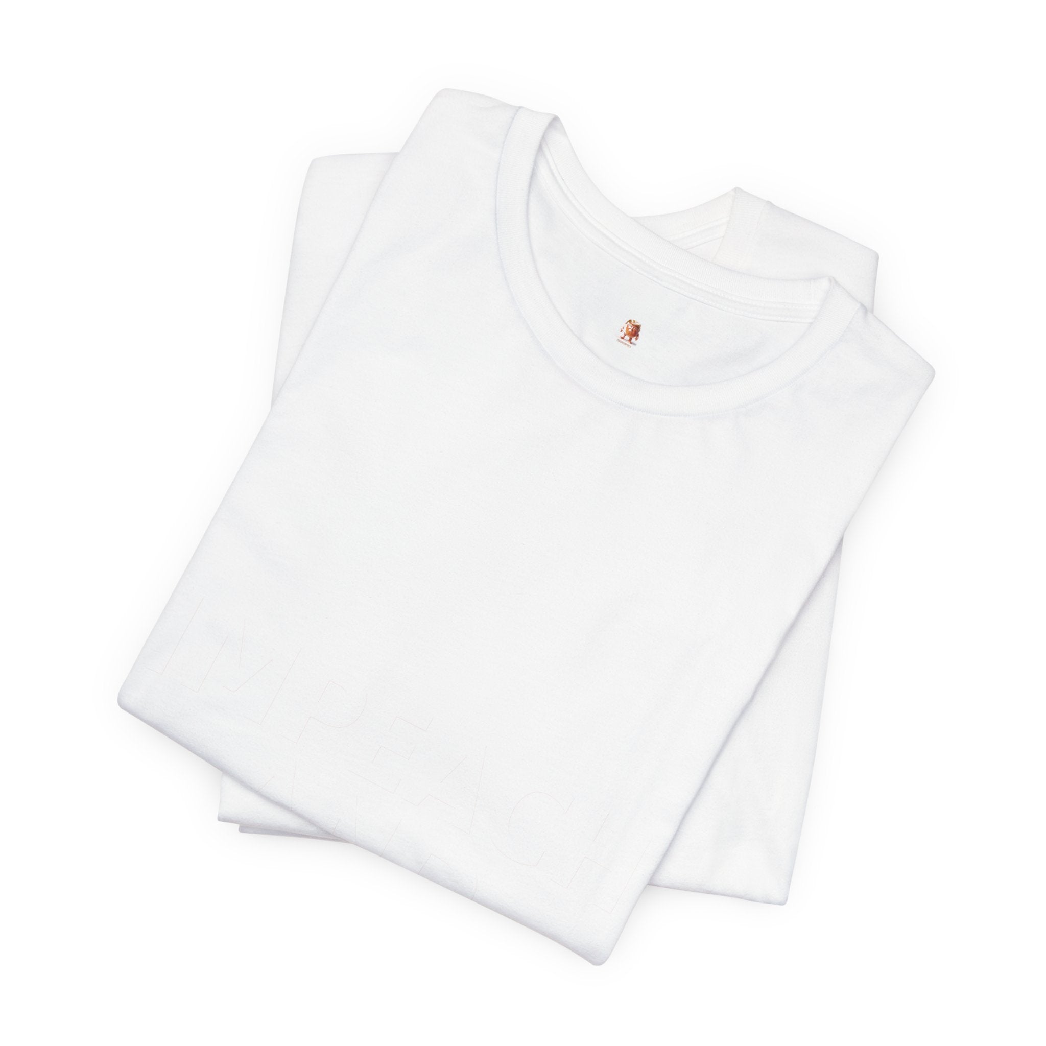 Impeach and Imprison Peach2Impeach branded tee folded mockup showing print quality and peach color